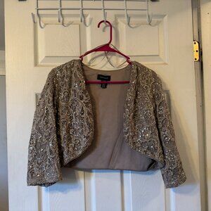 Women's R&M Richards Taupe sequin and lace bolero jacket.  Size 16.